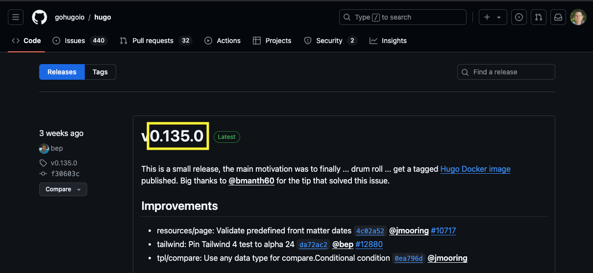 Hugo Release Version Number