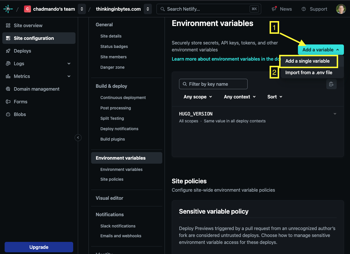 Netlify Environment Variable Add Variable