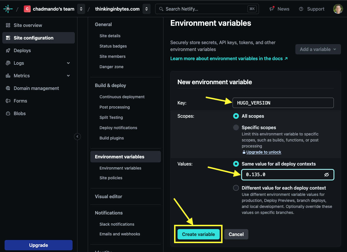 Netlify Environment Variable Create Variable