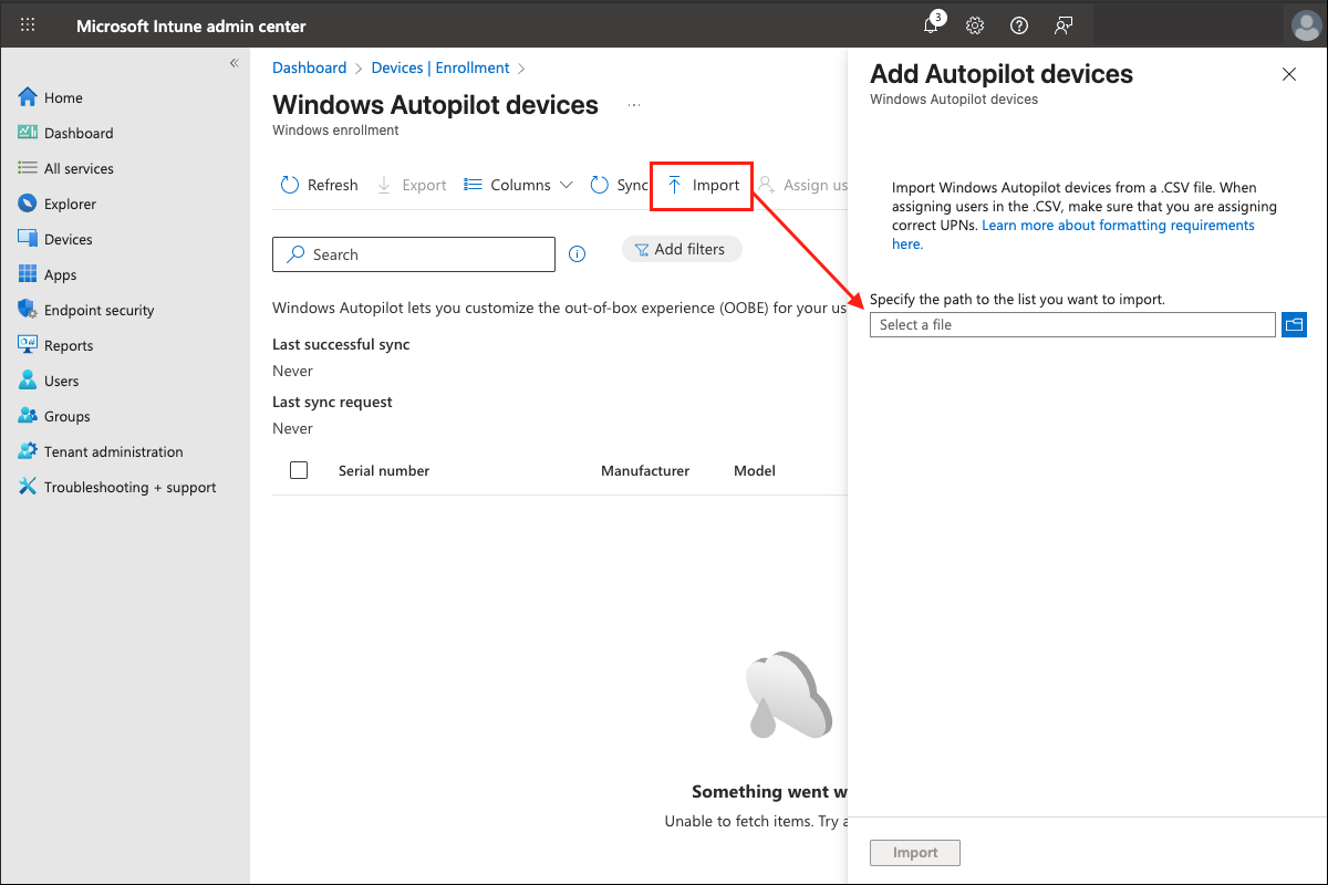Windows Autopilot Device Enrollment Import